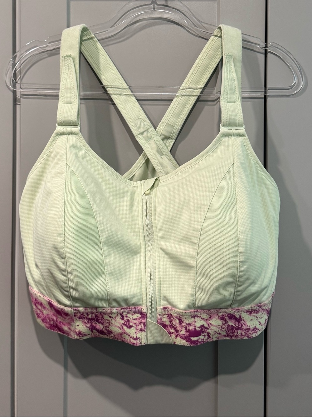 SHEFIT Light Green Sports Bra with Pink Marble Band
